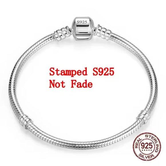 925 Sterling Silver Charm Bracelet | Snake Chain Smooth Bone Bracelet - Picture 5 of 5